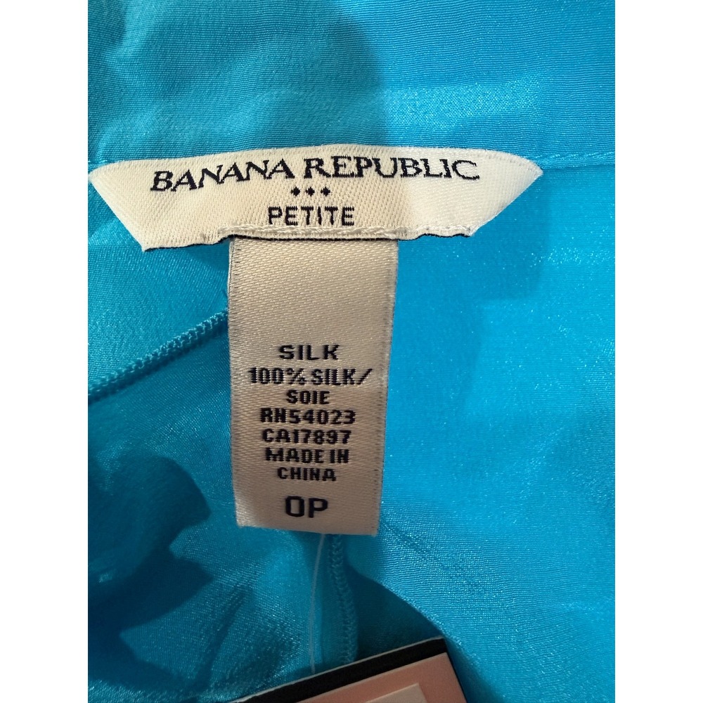 Banana Republic Silk Ruffle Peplum Blouse Turquoise Blue Petite 0P - Picture 4 of 5